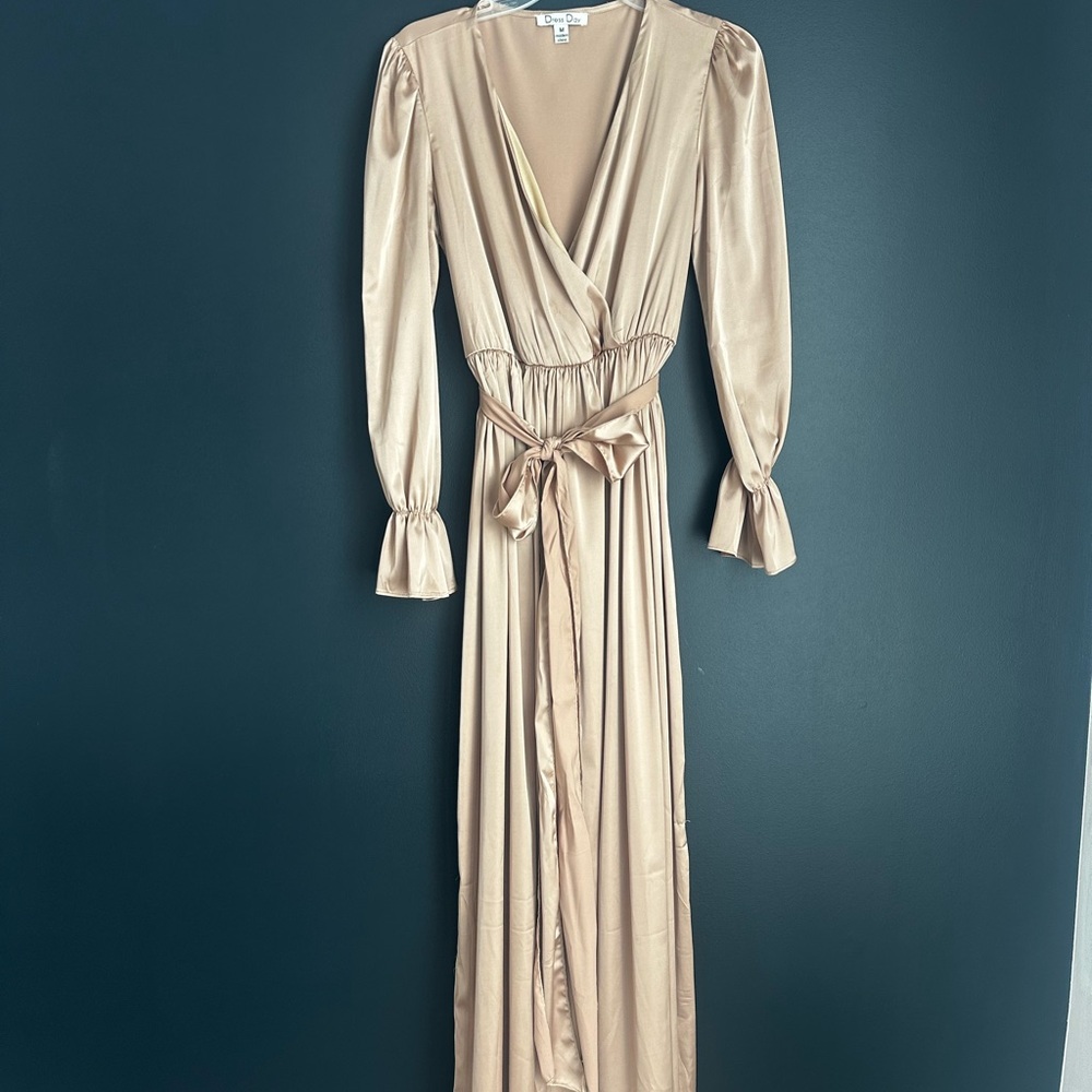 Chic Tan Wrap Maxi Dress